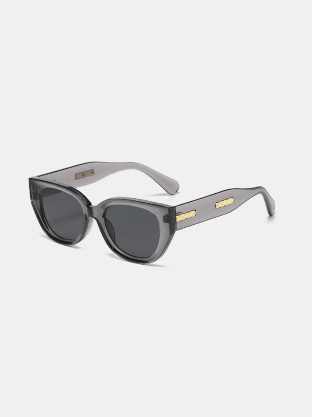 Gray cat-eye polycarbonate sunglasses with dark lenses and slim temples