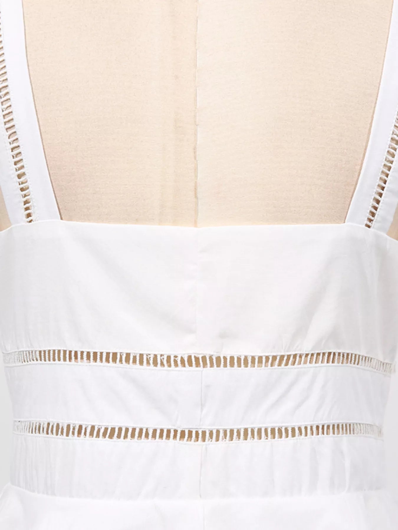 Cedar & Moore Sleeveless Eyelet Embroidered Button-Down Midi Dress, white fabric with cutout trim