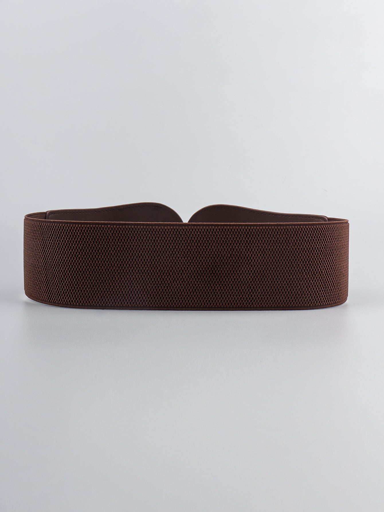 Dark brown wide elastic vegan leather belt, textured elastic band with smooth ends