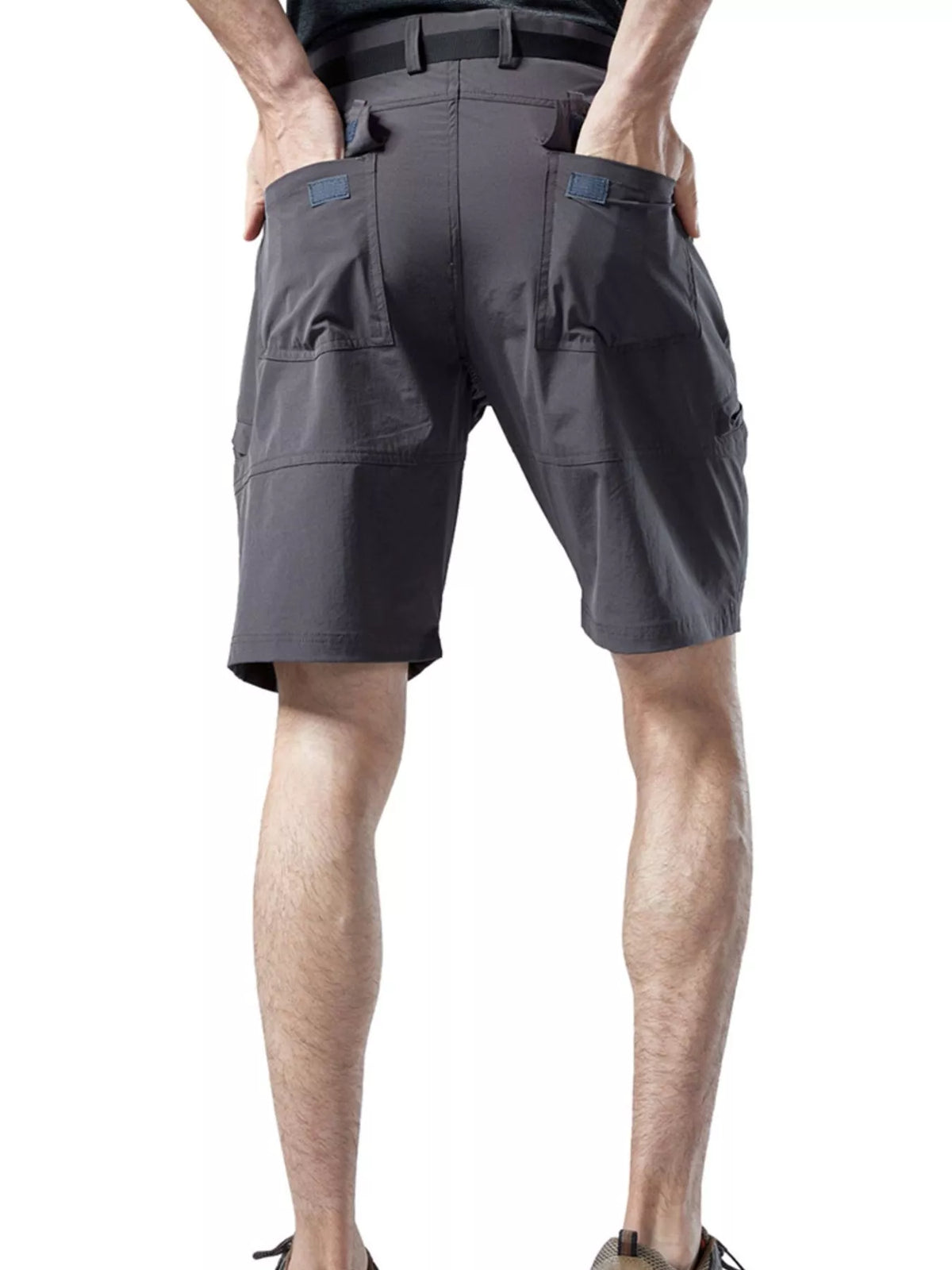 Men's quick-dry cargo shorts with belt, side cargo pockets, dark gray