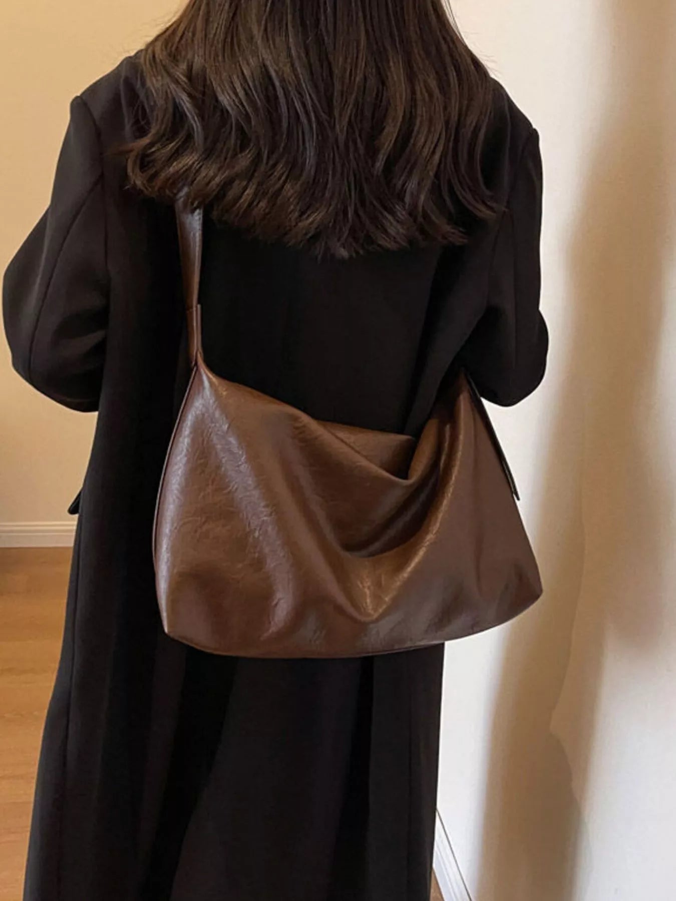 Trendsi Adjustable Strap Shoulder Bag, brown PU leather, large size