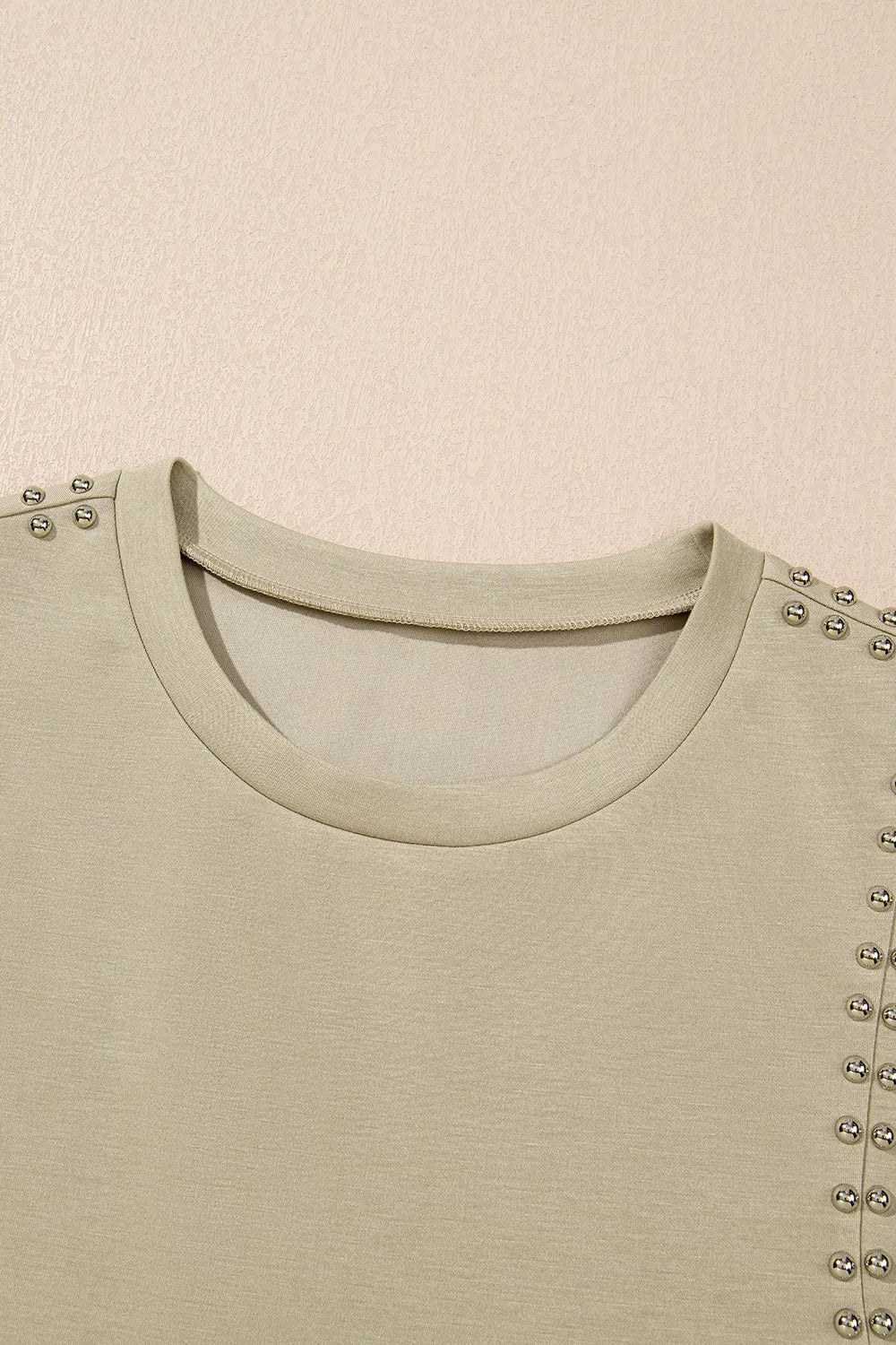Cedar & Moore Studded cap-sleeve round-neck T-shirt in beige with metal shoulder studs