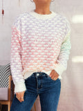 Rainbow gradient round neck sweater, soft knit with long sleeves and ribbed hem cuffs