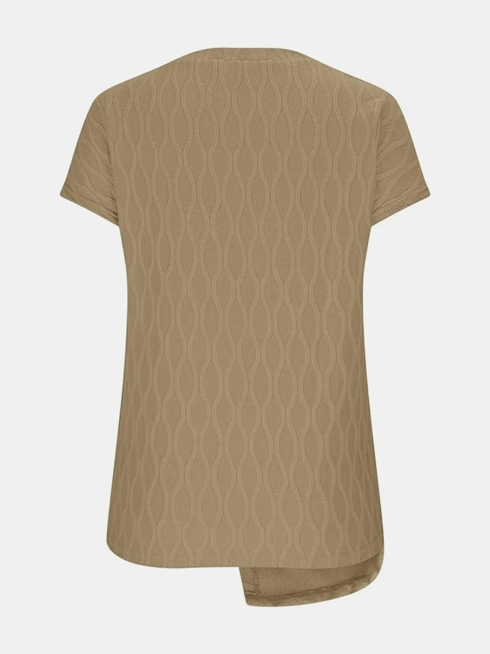 Round-neck short-sleeve T-shirt in camel, crew neckline and curved hem