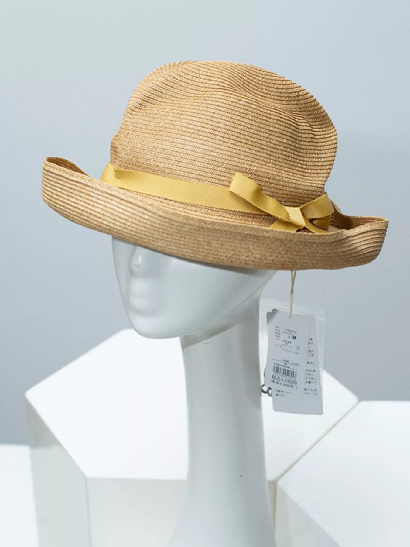 Cedar & Moore Ribbon Straw Hat, natural straw with yellow ribbon bow by Trendsi