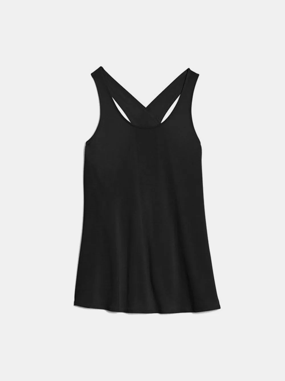 Black scoop neck active tank top with crisscross back detail