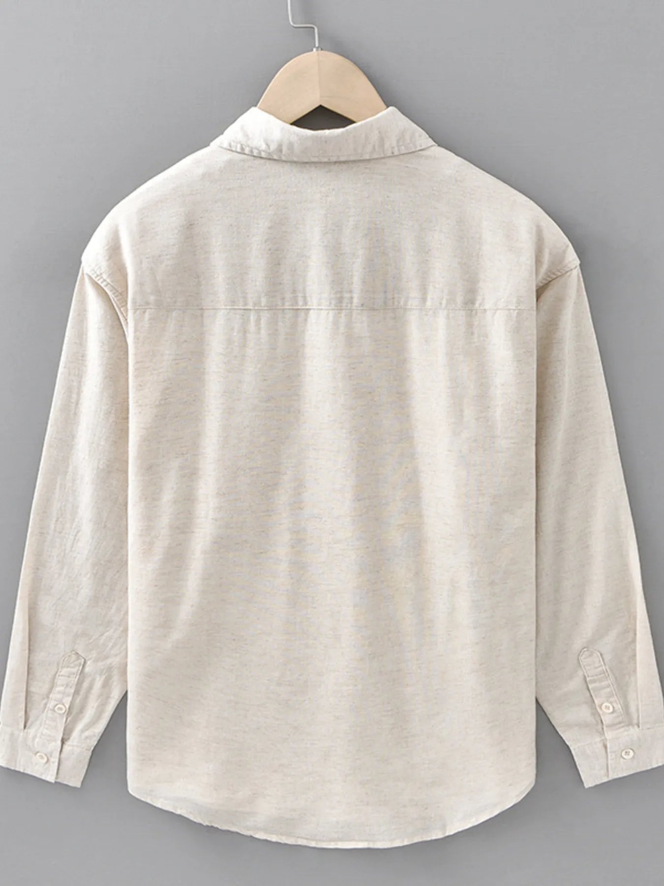 Men's plus size button-up long sleeve shirt, cream, back view