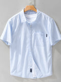 Men's striped short-sleeve button shirt, light blue and white