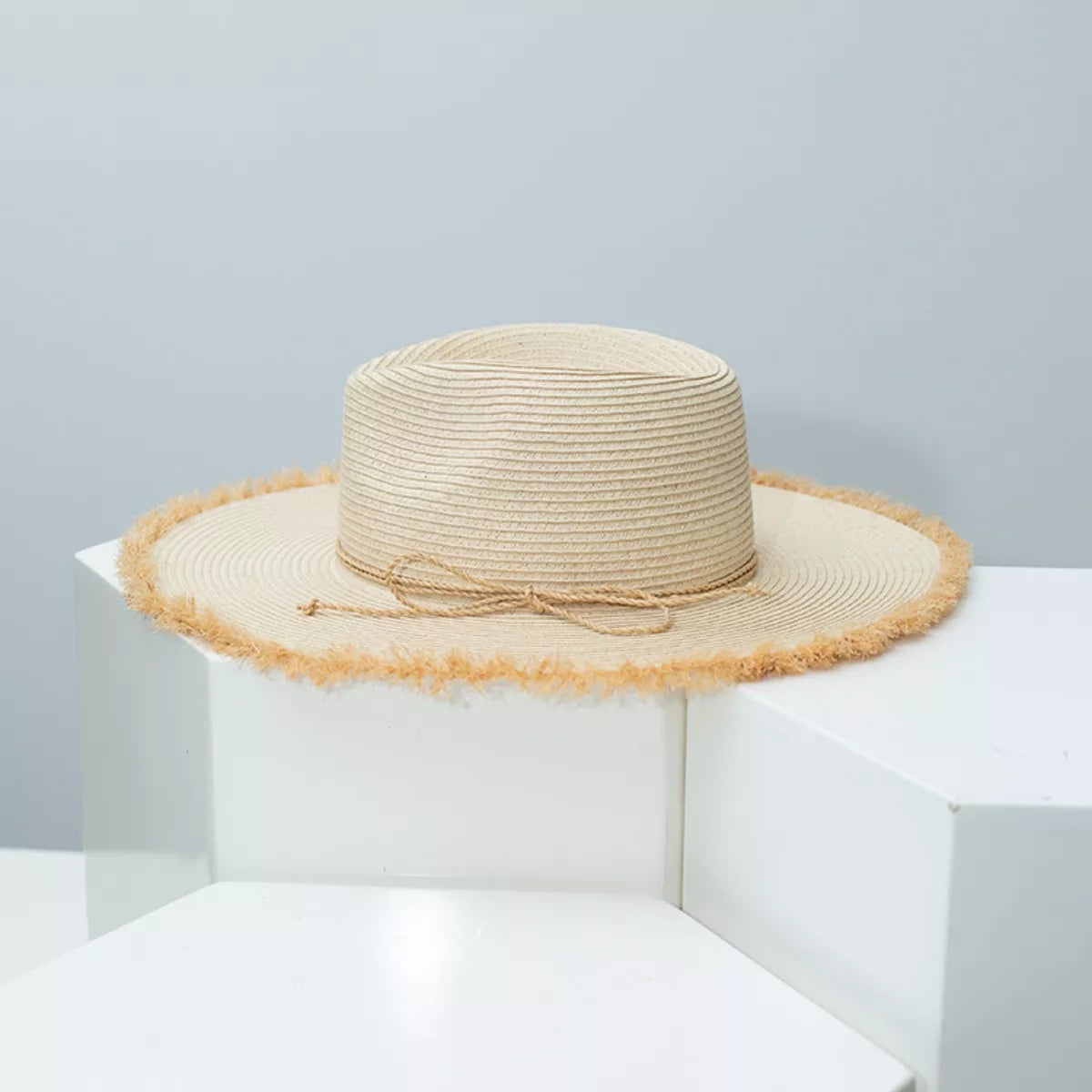 Cedar & Moore Frayed Brim Straw Hat, natural straw, Trendsi