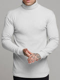 Ribbed turtleneck sweater in white, long sleeves, textured knit