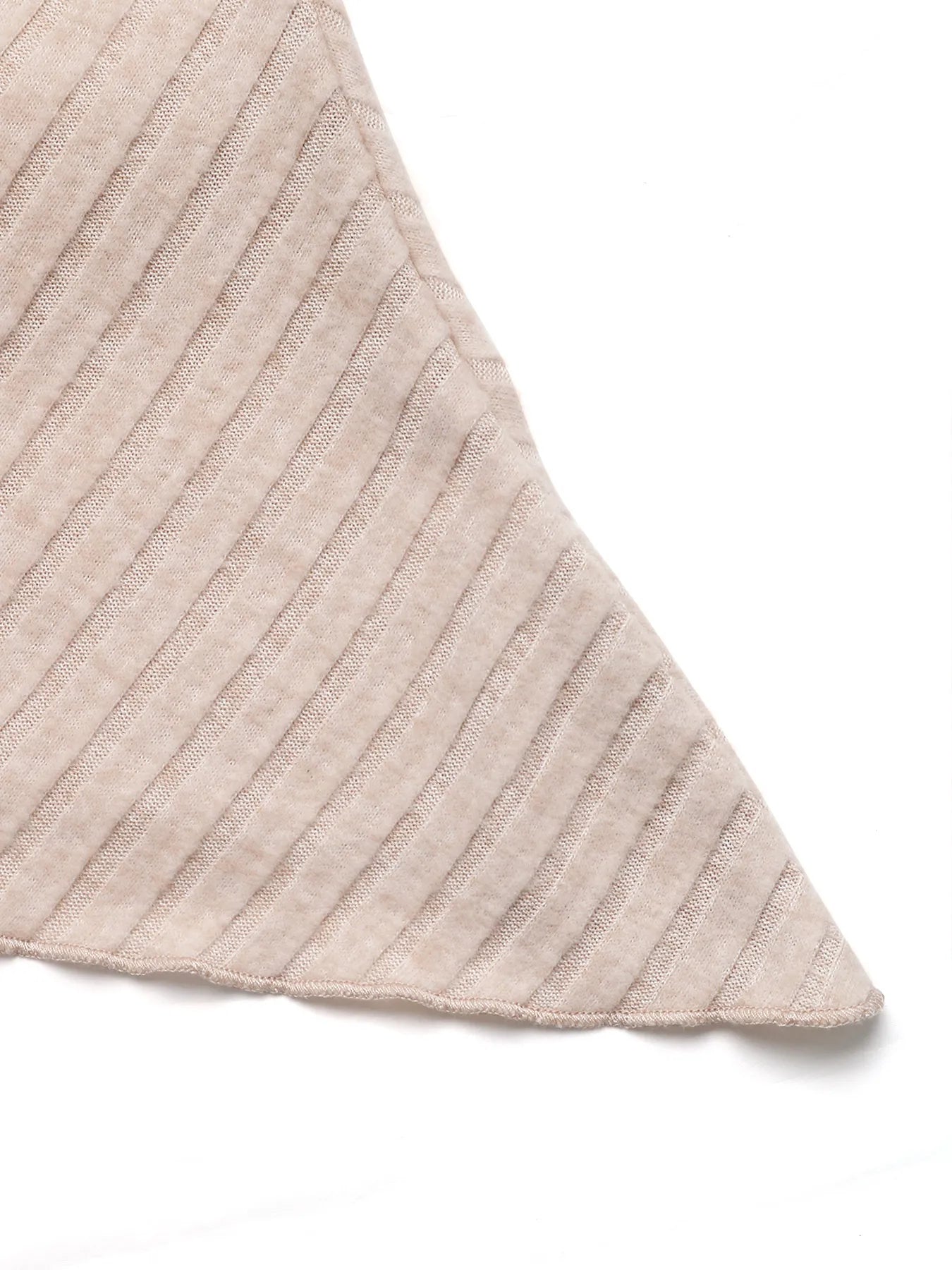 Khaki ribbed knit fabric panel with curved hem on asymmetrical top