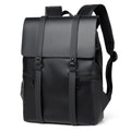 Black PU leather adjustable strap backpack with flap front and buckled straps