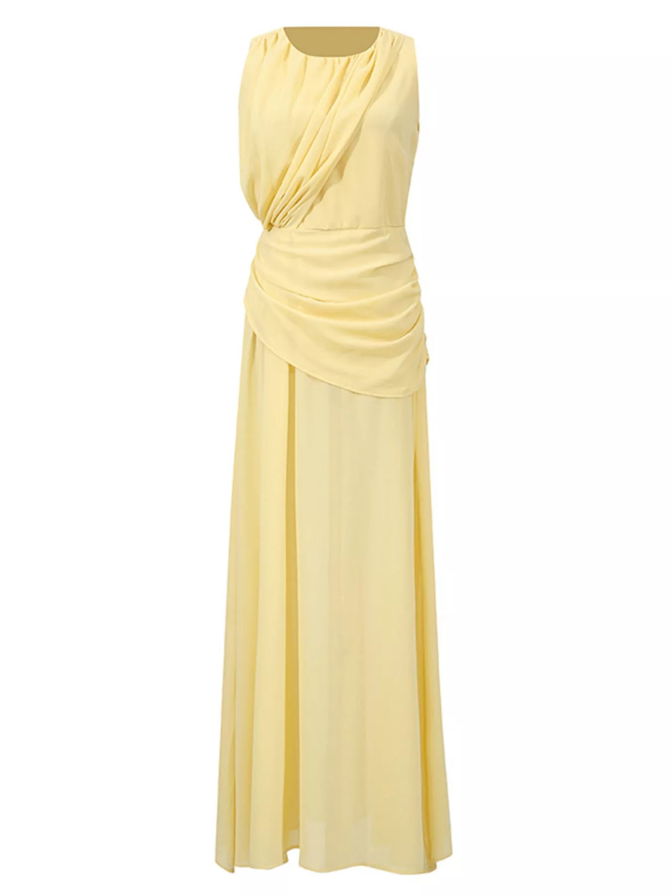 Cedar & Moore Sleeveless Ruched High-Slit Maxi Dress in pale yellow by Trendsi