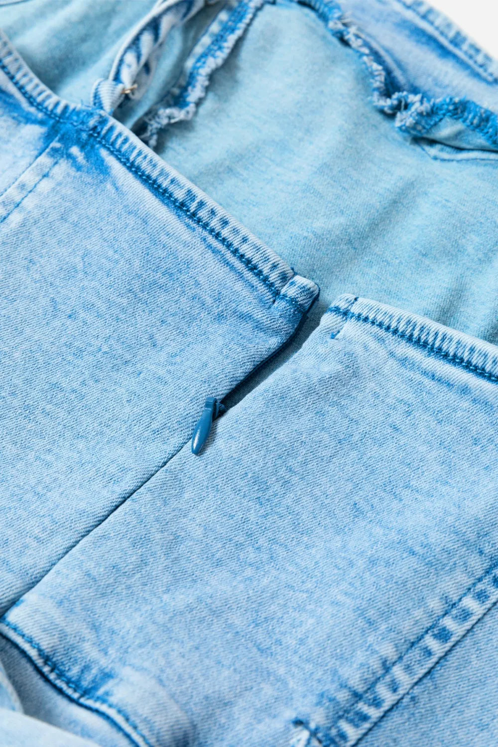 Cedar & Moore Tied Spaghetti Strap Denim Romper, light blue denim, Trendsi