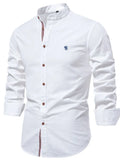 Men's white button-down shirt with embroidered chest logo and button placket