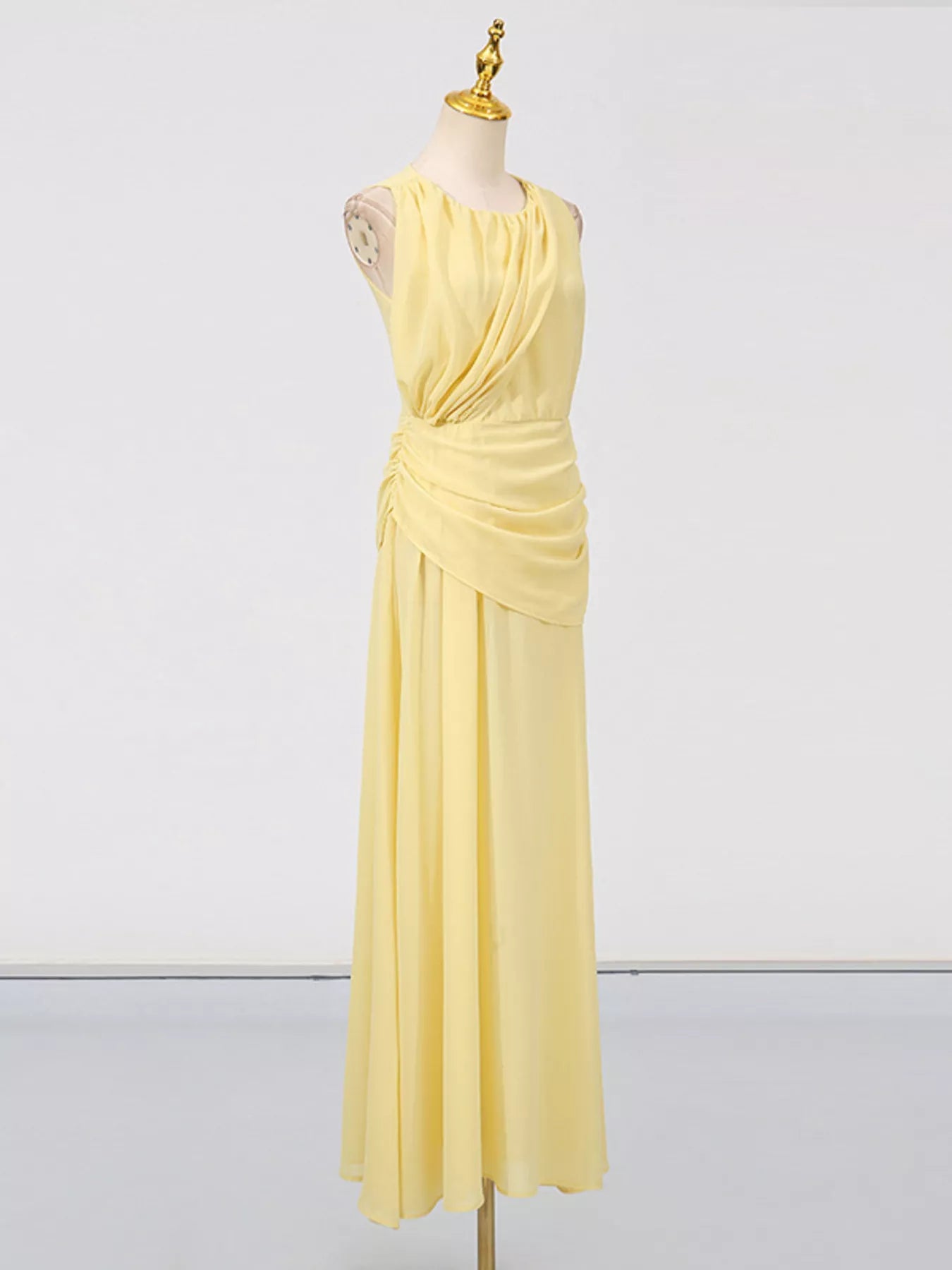 Cedar & Moore Sleeveless Ruched High-Slit Maxi Dress in pale yellow by Trendsi