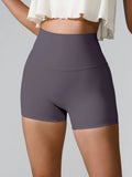 High-waist active shorts, charcoal, smooth stretch fabric with curved waistband