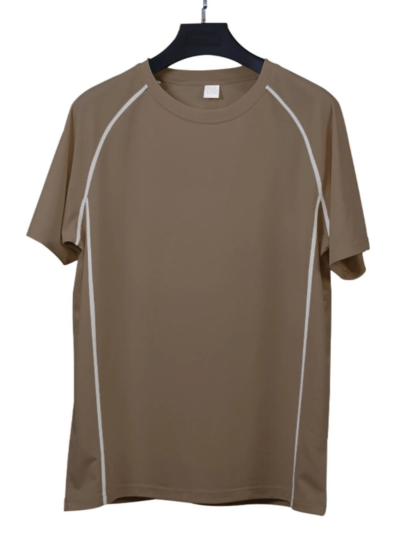Men's brown crew-neck short-sleeve t-shirt with raglan seam trim