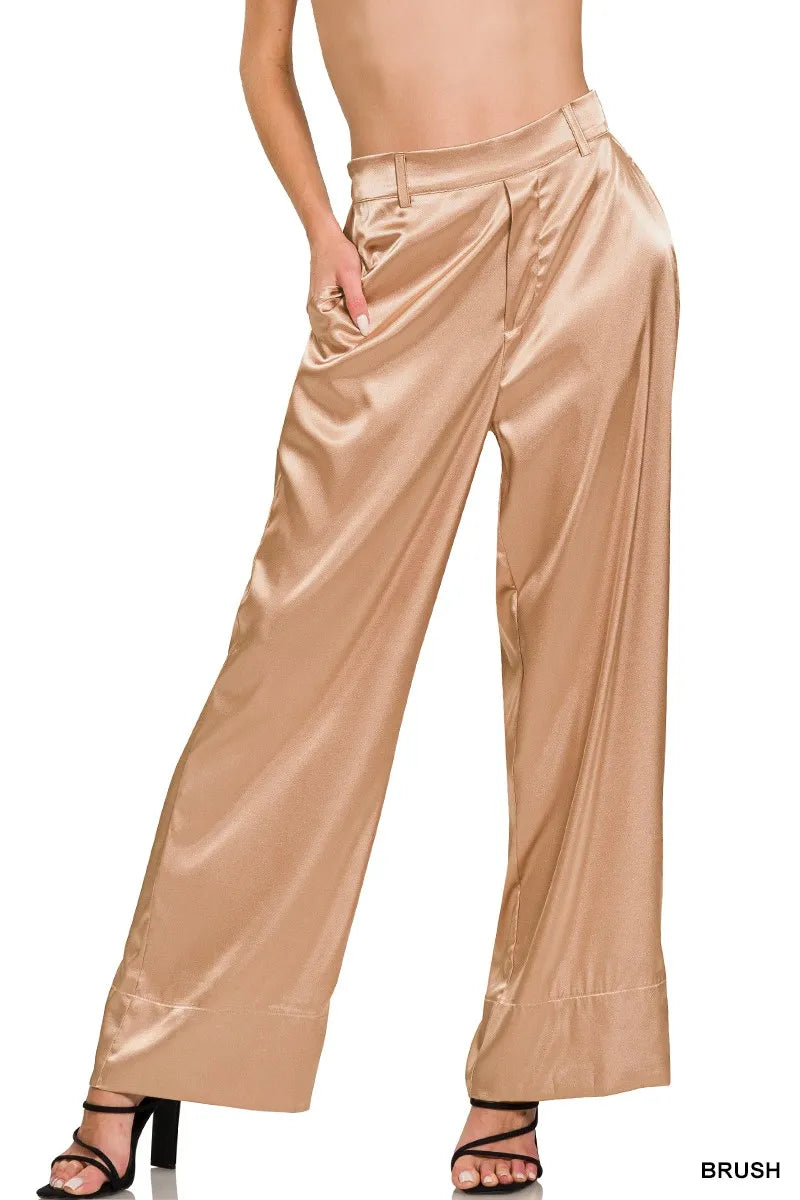 Satin wide-leg pants, drapey brush nude with relaxed wide legs