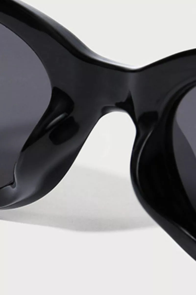 Cedar & Moore Retro Oval Frame Sunglasses, black glossy frames with dark lenses