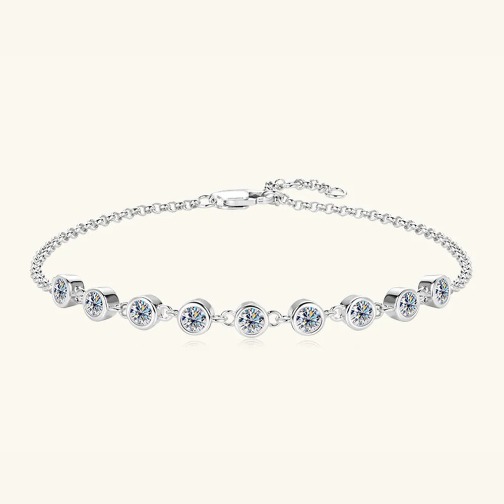 925 sterling silver bracelet with round blue moissanite stones on link chain