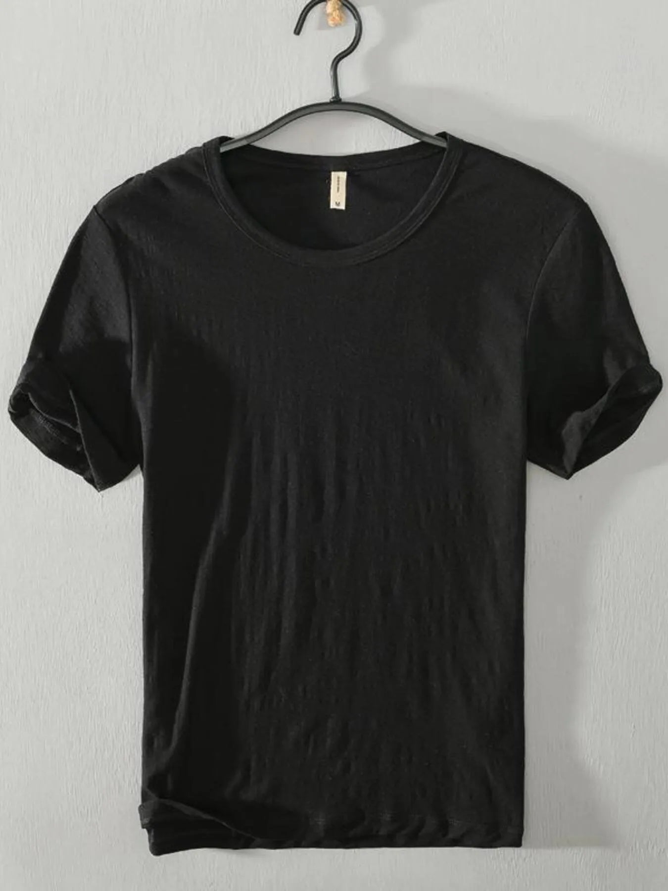 Black men's plus size round-neck short-sleeve T-shirt