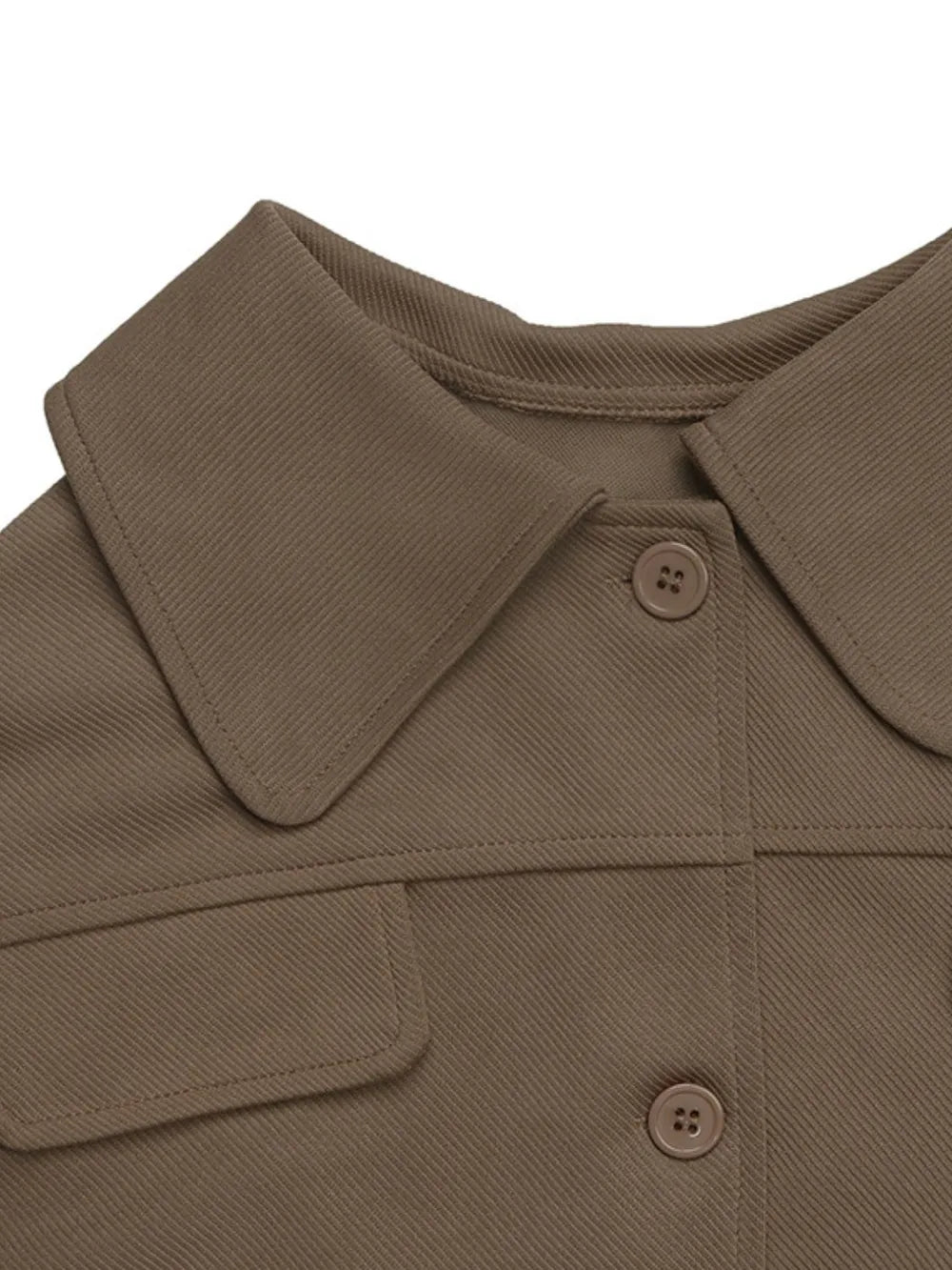 Taupe collared jacket with pointed collar and button placket