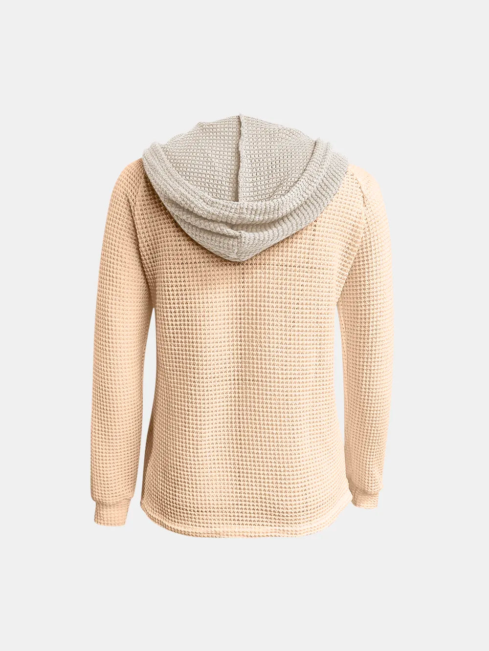 Cream tan waffle-knit long-sleeve hoodie with contrast hood, shown from the back