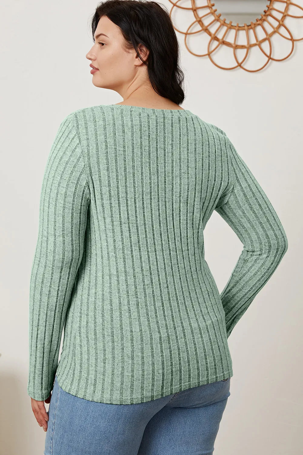 Cedar & Moore sage green ribbed knit long sleeve top by Trendsi