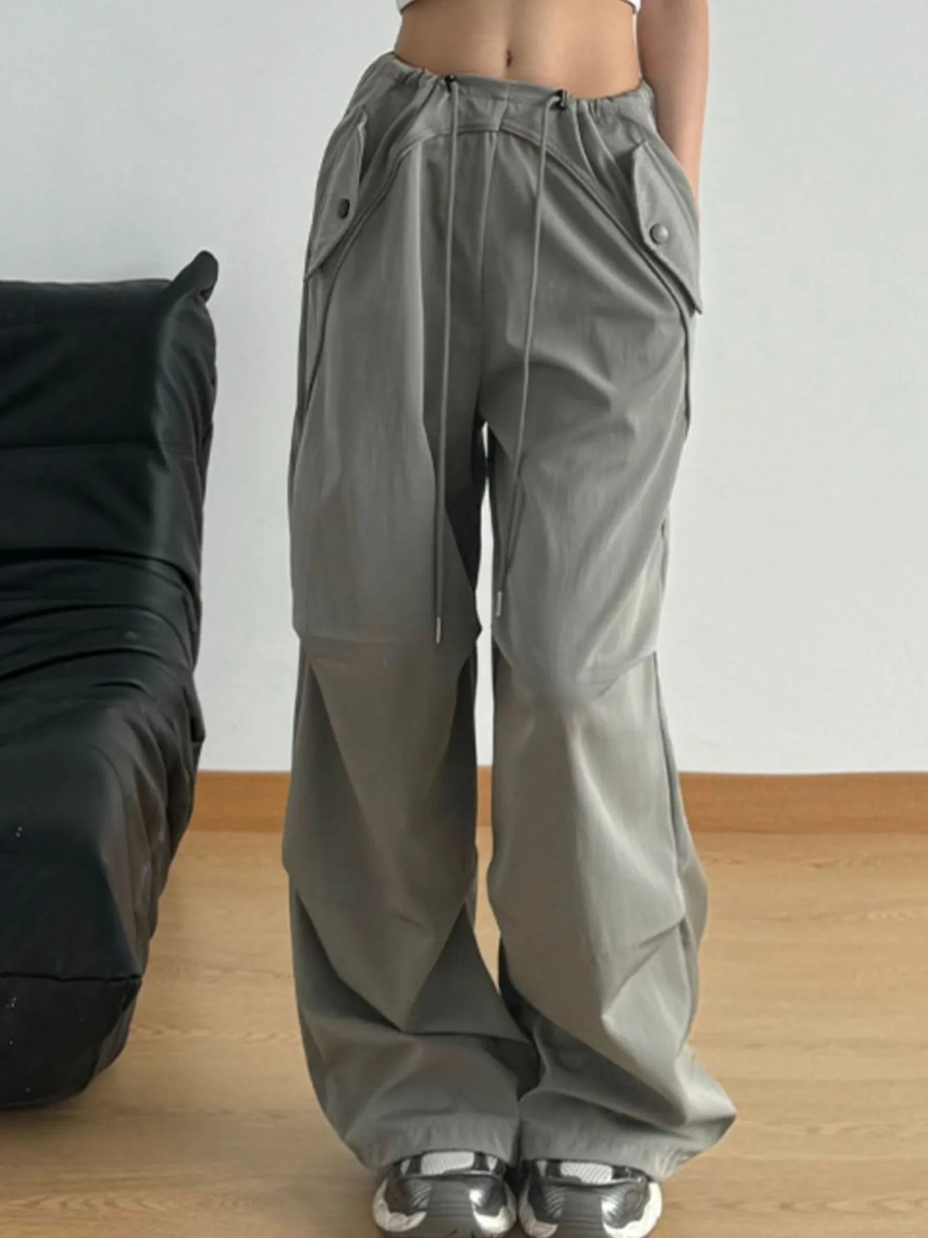 Sage wide-leg drawstring pants with elastic waistband and roomy relaxed legs