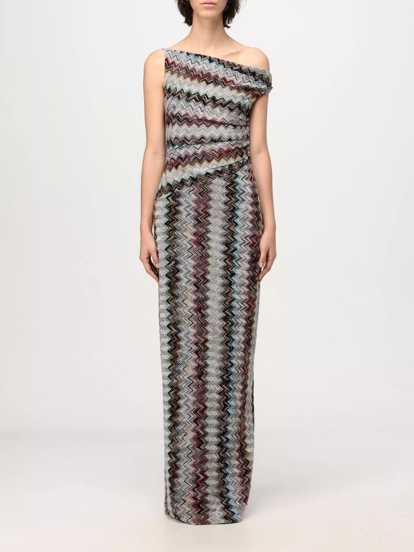 Cedar & Moore One-Shoulder Zigzag Knit Maxi Dress in multicolor chevron knit by Trendsi