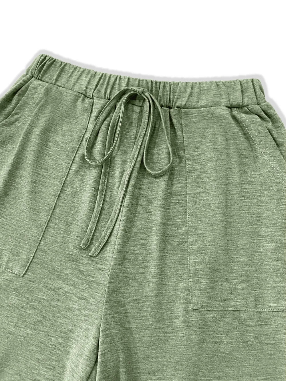 Matcha green drawstring waist wide-leg pants with side pocket detail