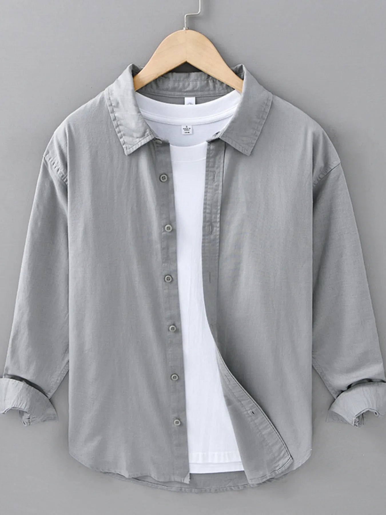 Men's plus size button-up long sleeve shirt, heather gray, front view
