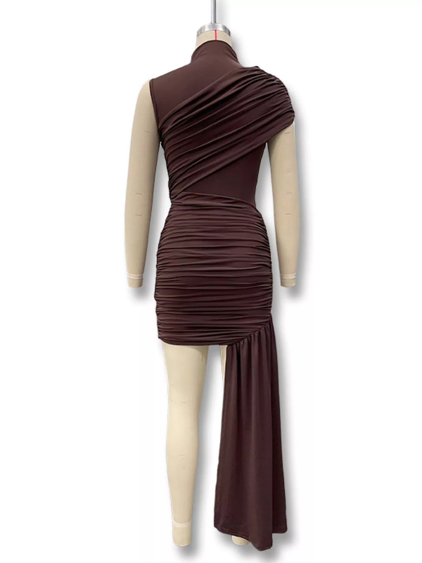 Ruched Asymmetrical Mock Neck Dress Polyester Blend – Cedar & Moore