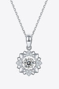 Silver flower-shaped moissanite pendant necklace with round center stone