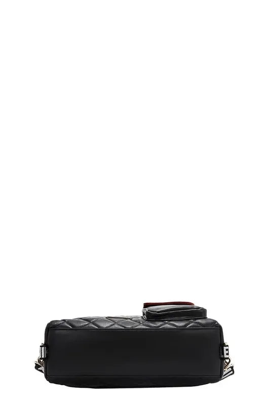 Convertible adjustable strap backpack bag, black with top handle and adjustable shoulder straps.