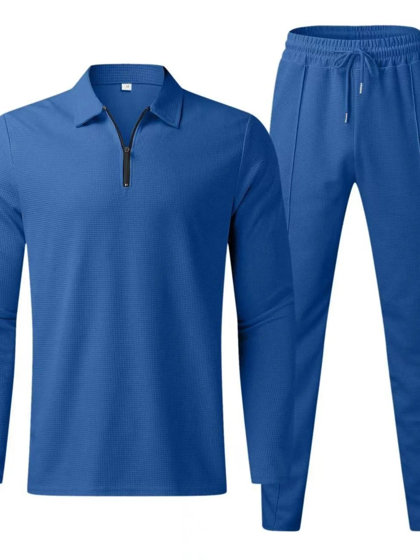 Royal blue long-sleeve quarter-zip top and matching jogger pants set