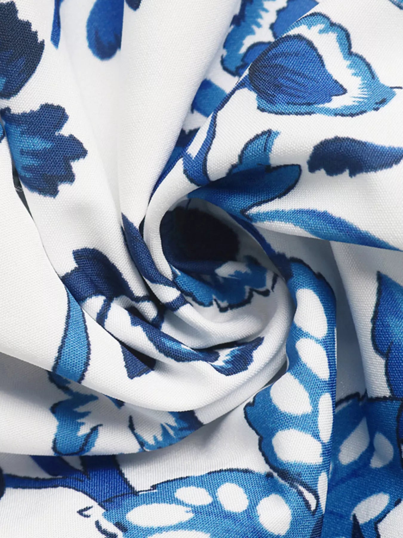 Cedar & Moore Floral Print Halter Neck Cutout Mini Dress in white with blue florals