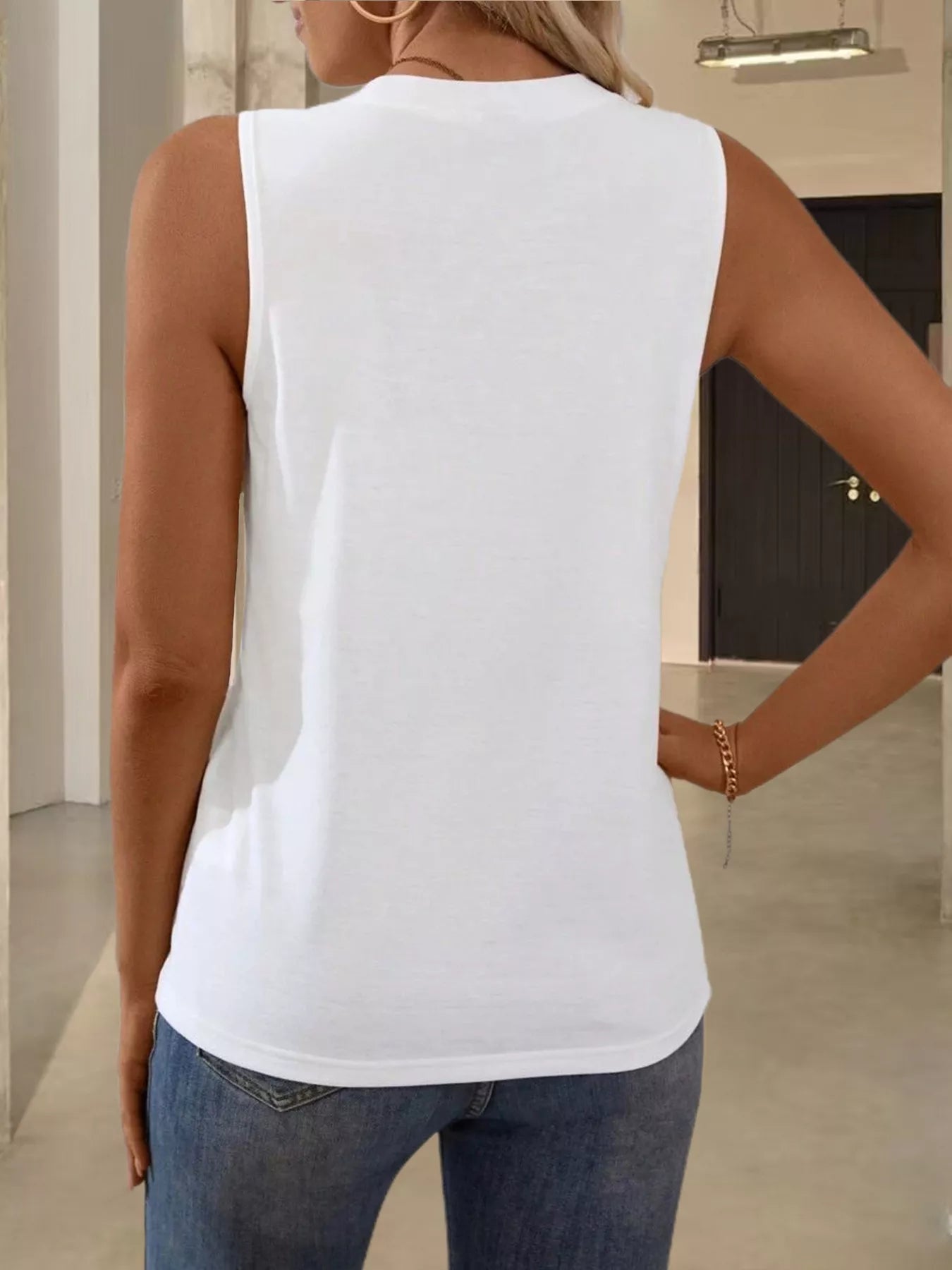 Cedar & Moore Round Neck Tank Top in white, basic sleeveless style.