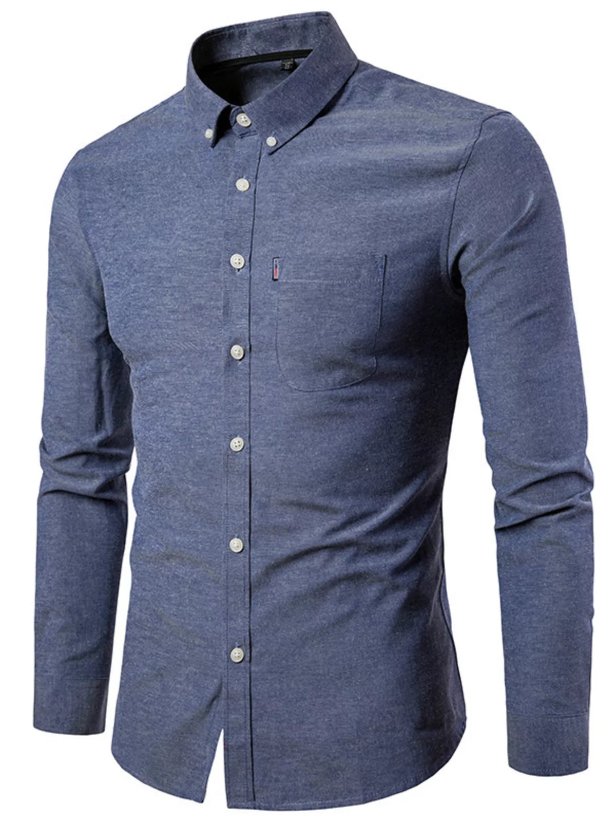 Men's slim fit long sleeve stretch shirt, grey button-down with chest pocket
