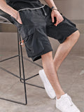 Men's black drawstring nylon cargo shorts with side pockets