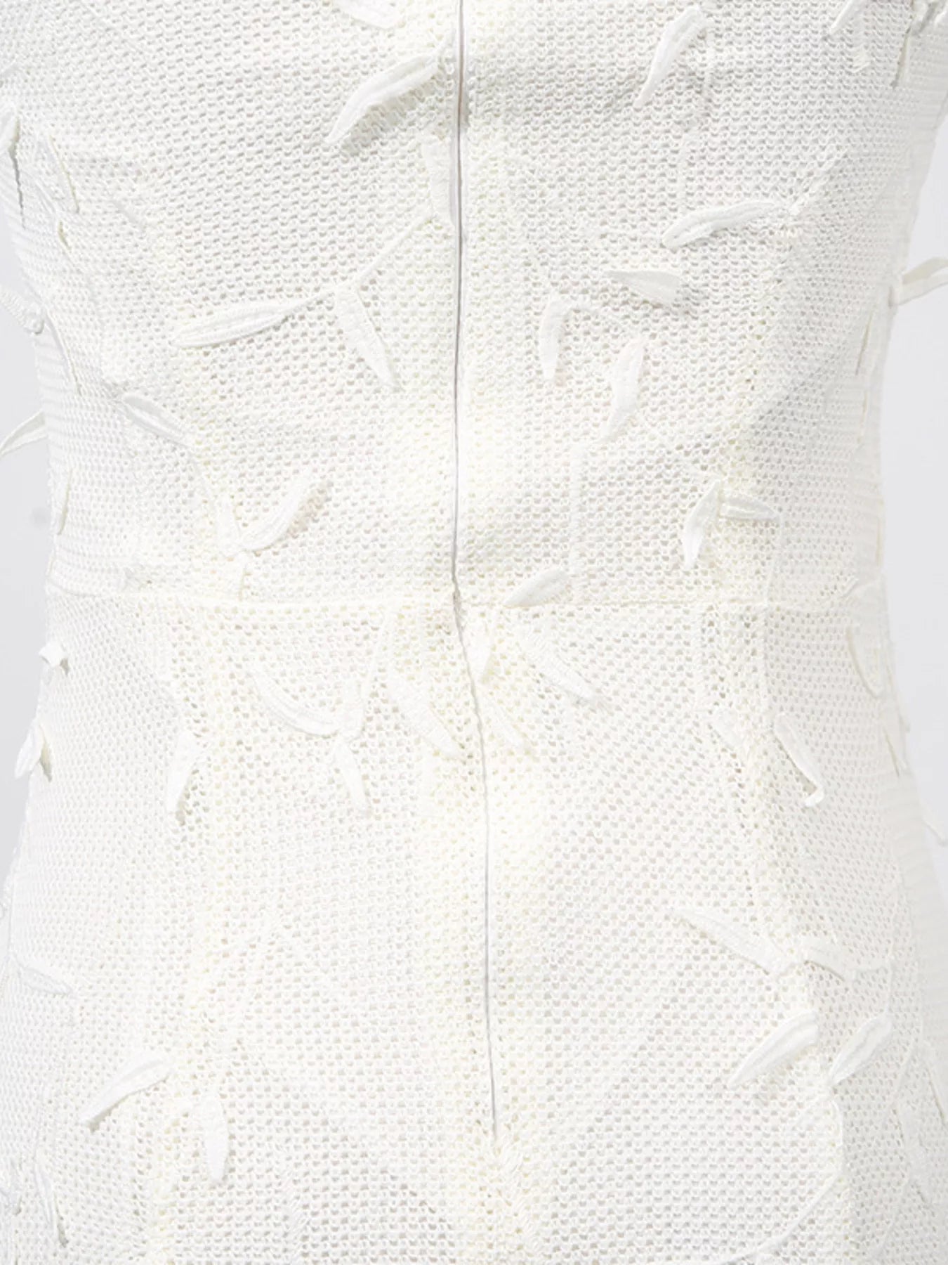 Cedar & Moore Sleeveless Floral Applique Midi Dress in ivory knit with 3D floral appliques and front-zip closure