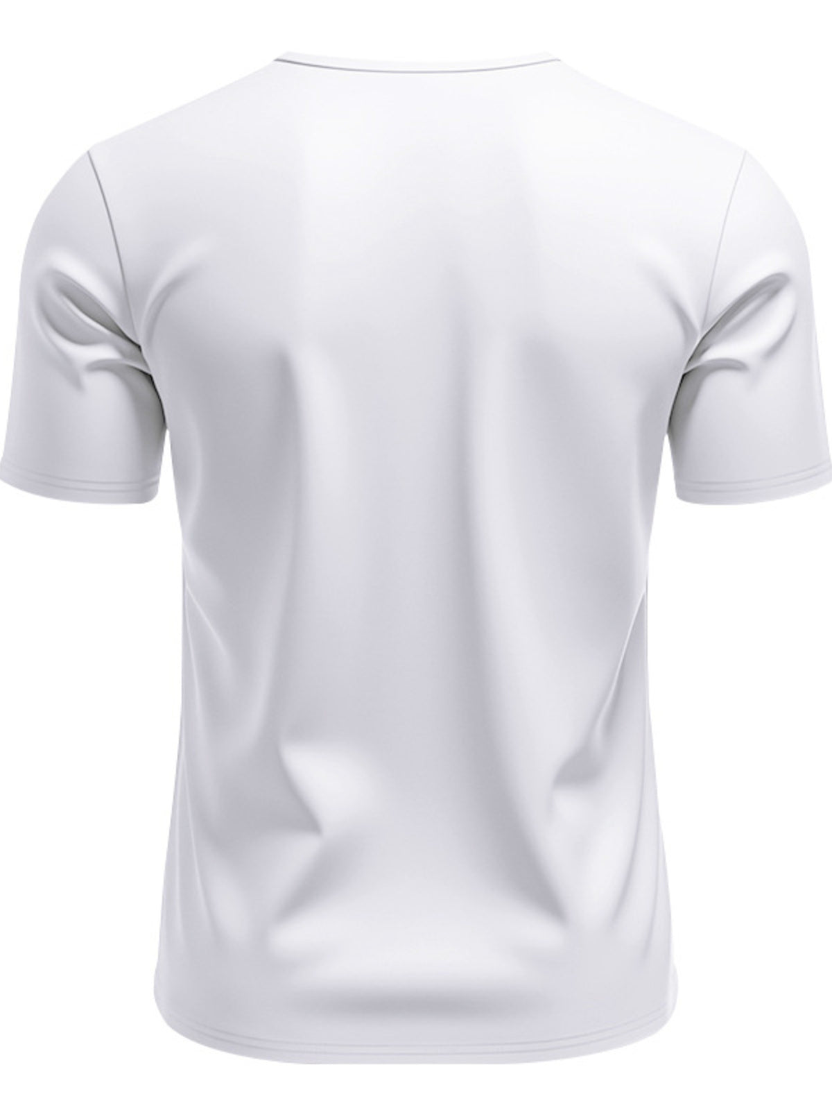 Men's white V-neck stretch tee, back view