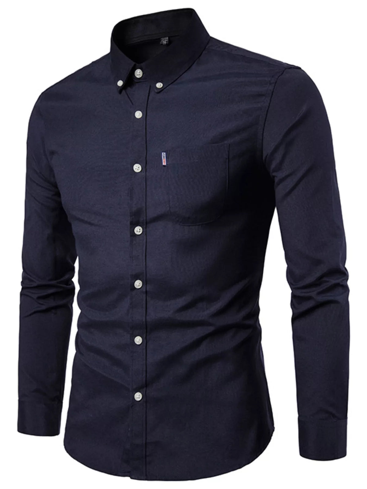 Men's slim fit long sleeve stretch shirt, black button-down with chest pocket