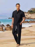 Men's black half-button top and drawstring pants set