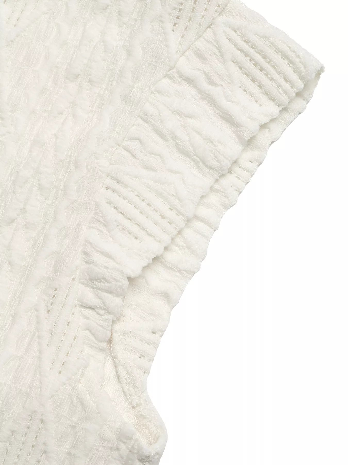 Cedar & Moore Textured Cap Sleeve Top, white ruched fabric, Trendsi