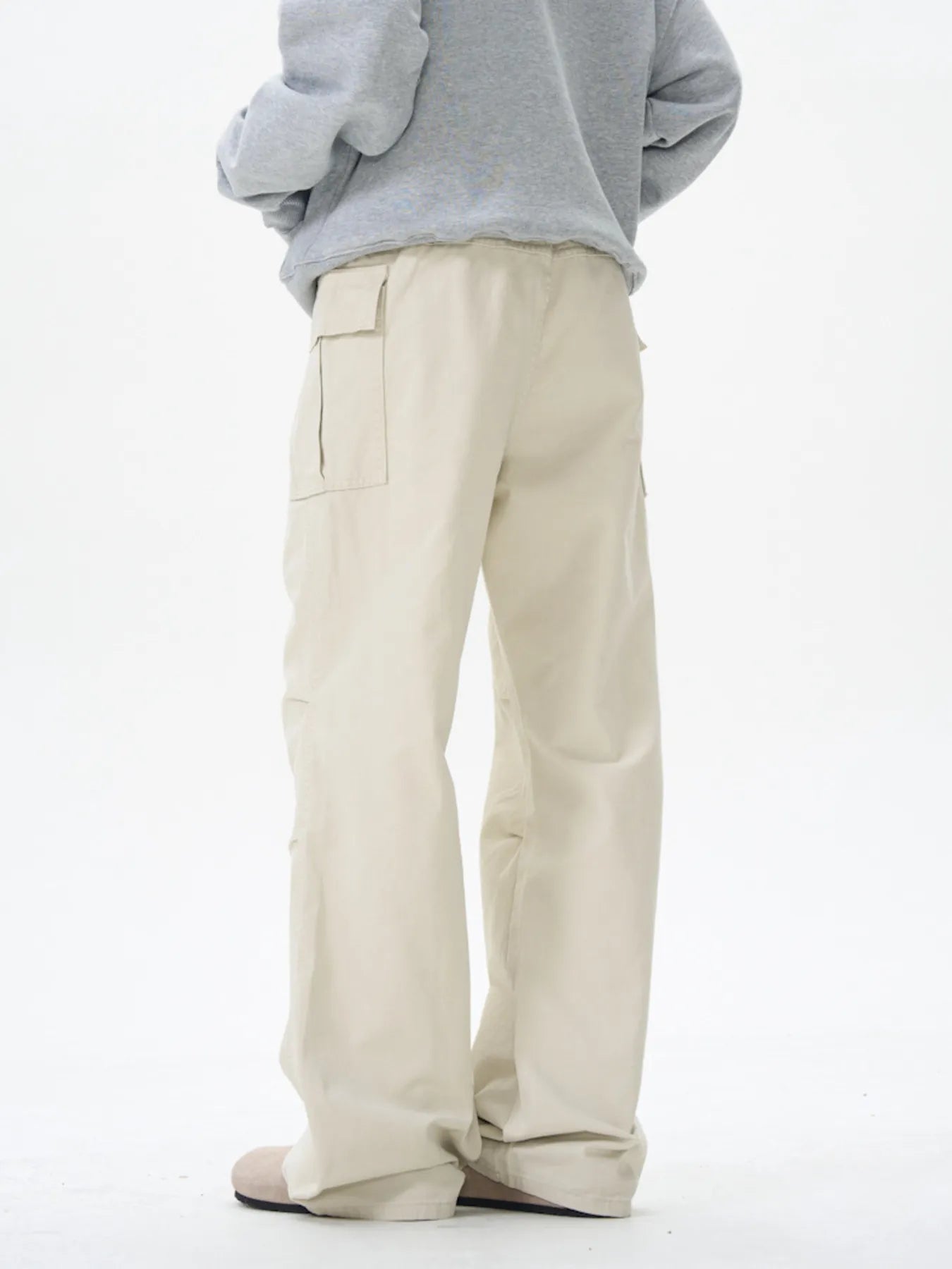 Wide leg cargo pants, off-white with cargo flap pocket