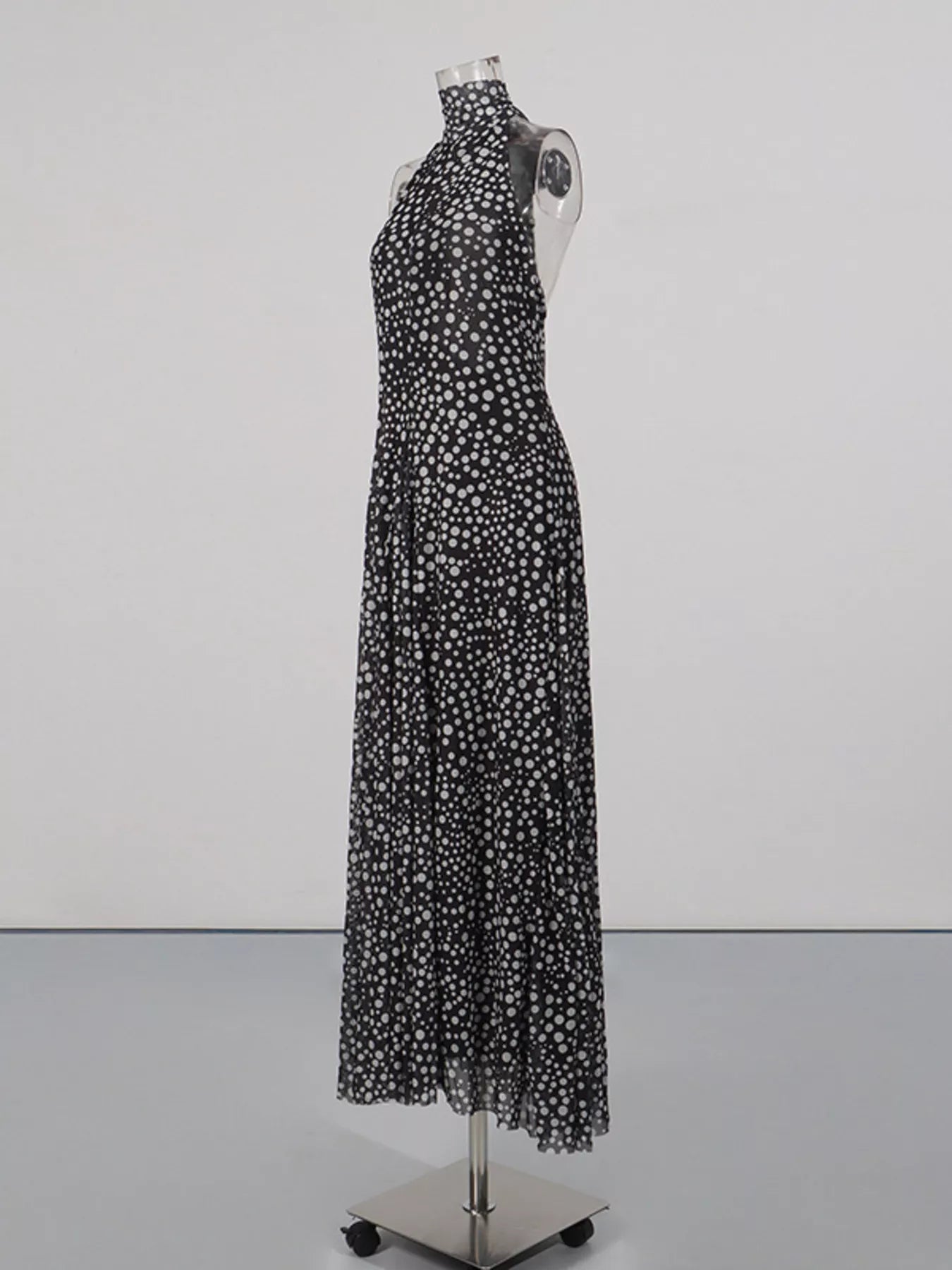 Cedar & Moore Halter Neck Polka Dot Maxi Dress by Trendsi, black with white polka dots