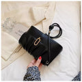 Ruched Detail Shoulder Bag small black PU with gold-tone hardware