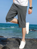 Plus size wide-leg casual shorts in dark gray, drawstring waist, side pockets